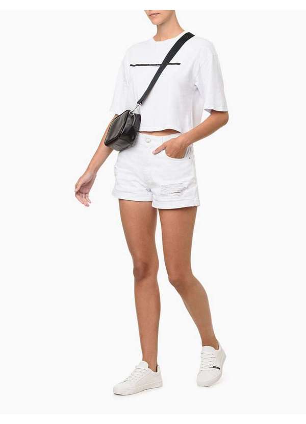 Camiseta Feminina Palito Horizontal Branco Branco Calvin Klein