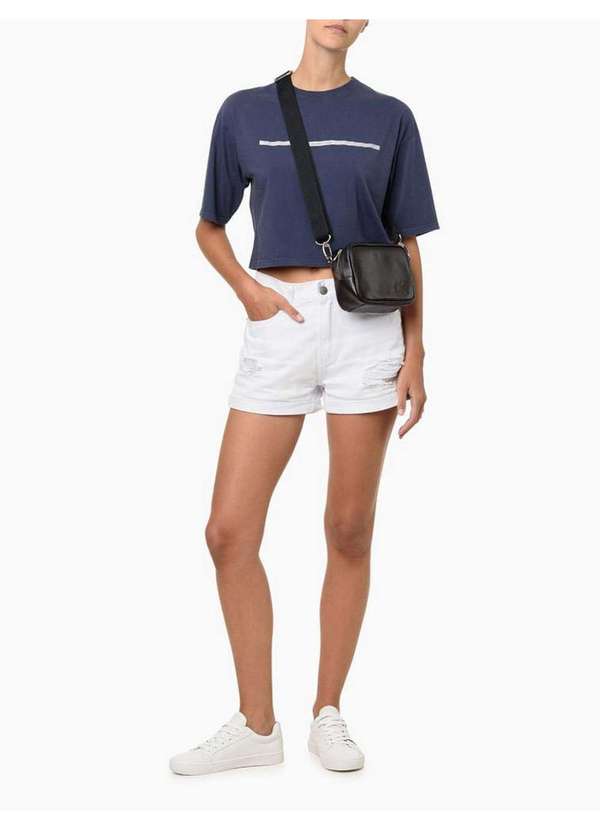 Calvin Klein Jeans Camiseta Feminina Palito Horizontal Marinho Azul
