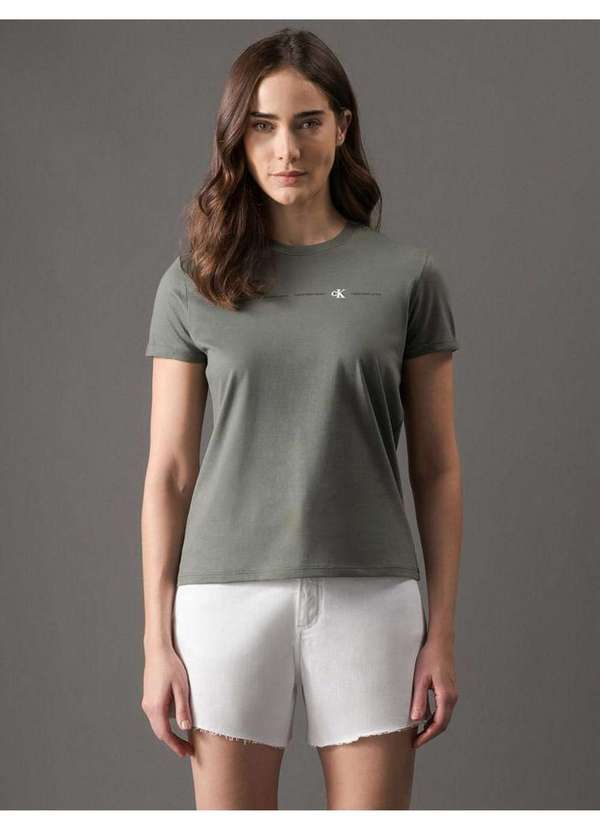 Camiseta Feminina Regular Logo Calvin Klein Jeans Verde Médio
