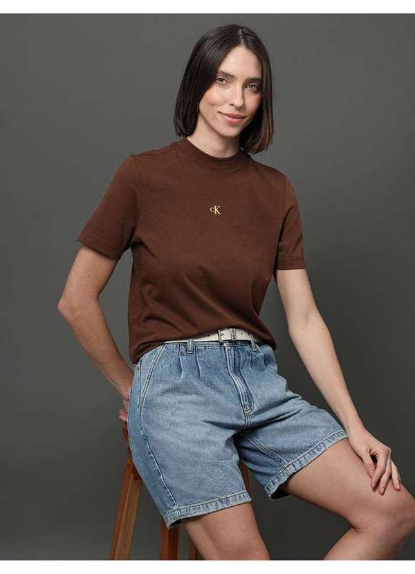 Calvin Klein Jeans - Camiseta Feminina Relevo Multicor Calvin Klein Jeans - Marrom Marrom 3