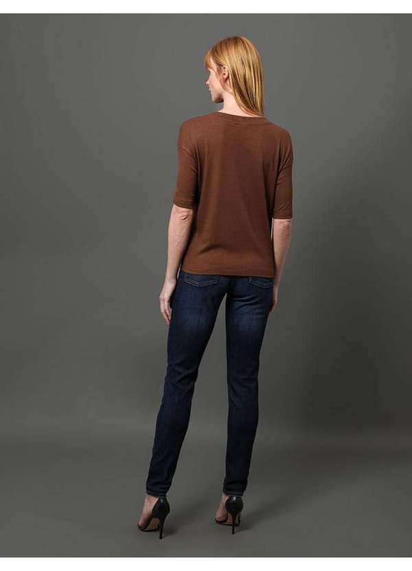 Calvin Klein Jeans - Camiseta Feminina Ribana com Botões Calvin Klein - Marrom Marrom 2