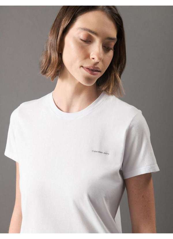 Calvin Klein Jeans - Camiseta Feminina Slim Estampa Mini Calvin Klein Jeans - Branco Branco 2