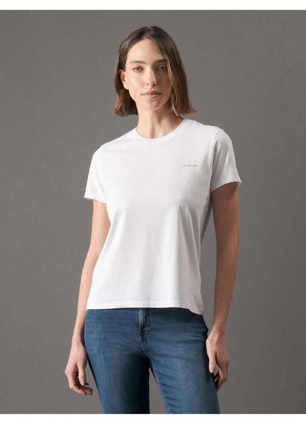Calvin Klein Jeans - Camiseta Feminina Slim Estampa Mini Calvin Klein Jeans - Branco Branco 3