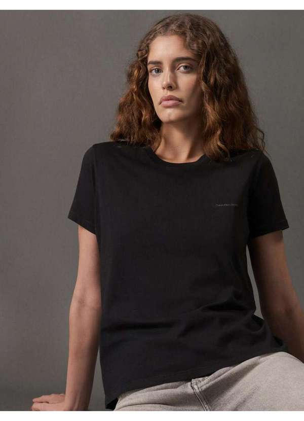 Calvin Klein Jeans - Camiseta Feminina Slim Estampa Mini Preto
