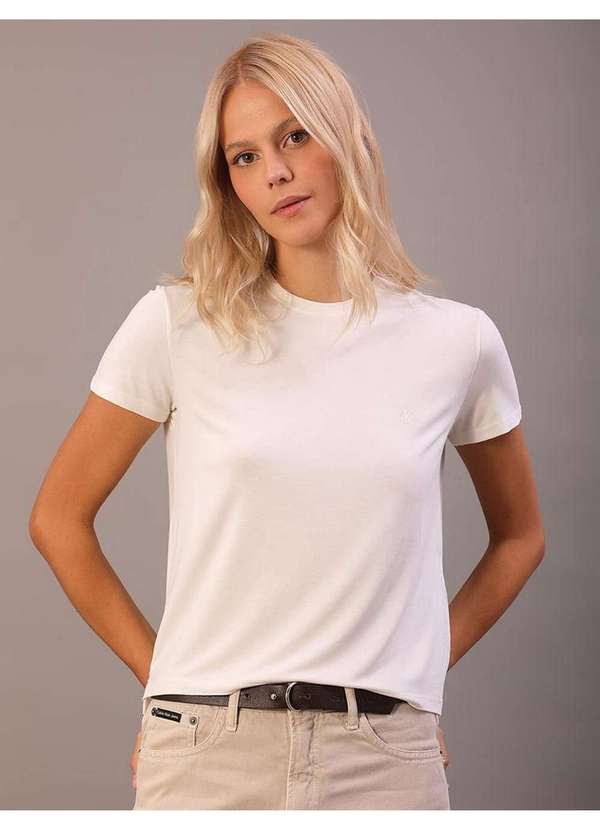Calvin Klein Jeans Camiseta Feminina Viscolycra Calvin Klein Jeans Off  White Branco
