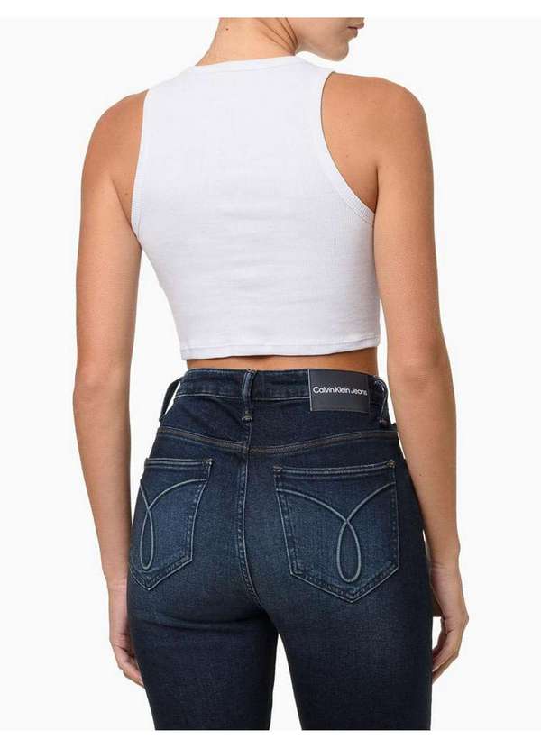 Calvin Klein Jeans - Regata Feminina Cropped Ribana - Branco Branco 1