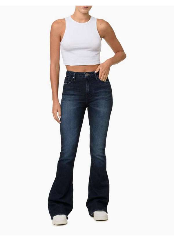 Calvin Klein Jeans - Regata Feminina Cropped Ribana - Branco Branco 2