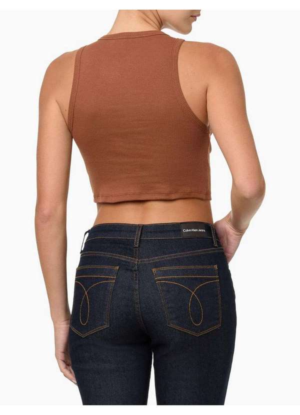 Calvin Klein Jeans - Regata Feminina Cropped Ribana - Caqui Medio Bege 3