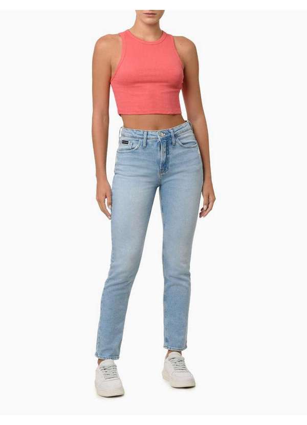 Calvin Klein Jeans - Regata Feminina Cropped Ribana - Melancia Vermelho 2