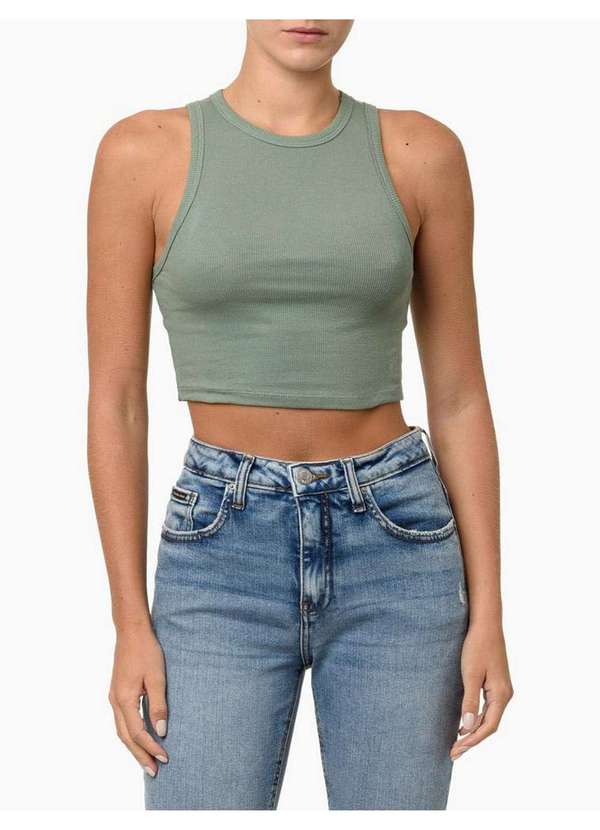Calvin Klein Jeans - Regata Feminina Cropped Ribana - Verde Verde 2