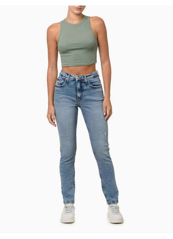 Calvin Klein Jeans - Regata Feminina Cropped Ribana - Verde Verde 3