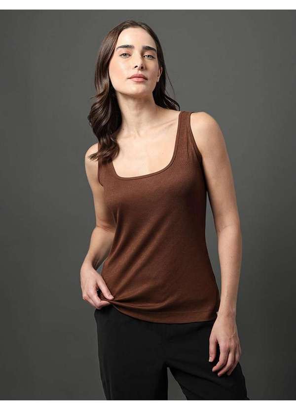 Calvin Klein Jeans - Regata Feminina Decote Quadrado Calvin Klein Jeans - Marrom Marrom 4