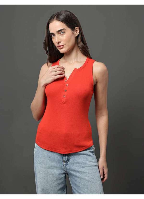 Calvin Klein Jeans - Regata Feminina Detalhe Botões Calvin Klein Jeans - Vermelho Vermelho