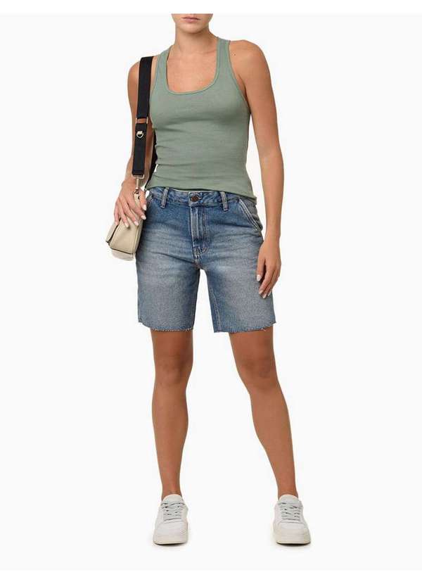 Calvin Klein Jeans - Regata Feminina Logo Bordado - Verde Verde