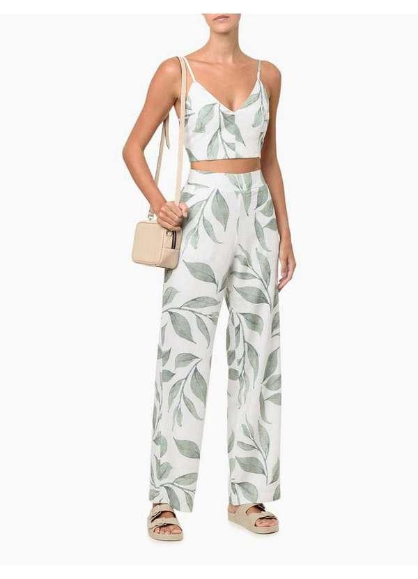 Calvin Klein Jeans - Calça Feminina Alfaiataria Linho Estampado Calvin Klein Jeans - B Branco 1