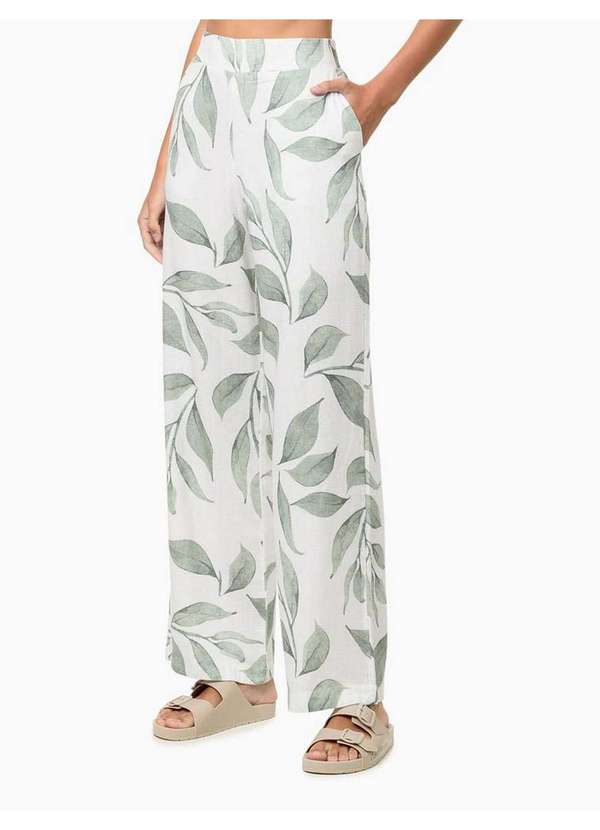 Calvin Klein Jeans - Calça Feminina Alfaiataria Linho Estampado Calvin Klein Jeans - B Branco 3