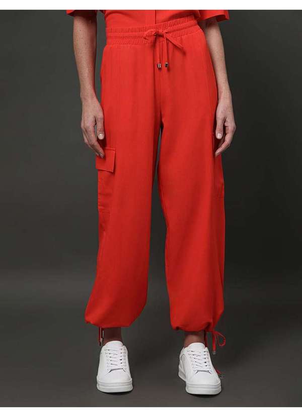 Calvin Klein Jeans Calça Feminina Cargo Linho Misto Calvin Klein  Vermelho Vermelho