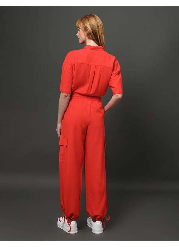 Calvin Klein Jeans - Calça Feminina Cargo Linho Misto Calvin Klein - Vermelho Vermelho 2