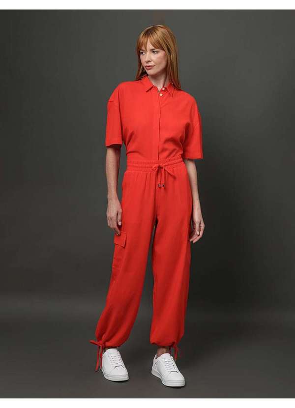 Calvin Klein Jeans - Calça Feminina Cargo Linho Misto Calvin Klein - Vermelho Vermelho 3