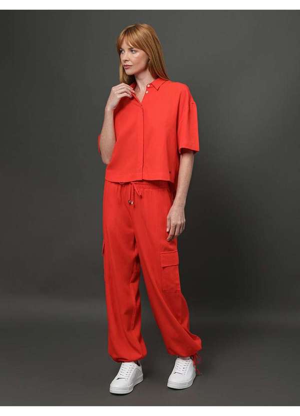 Calvin Klein Jeans - Calça Feminina Cargo Linho Misto Calvin Klein - Vermelho Vermelho 5