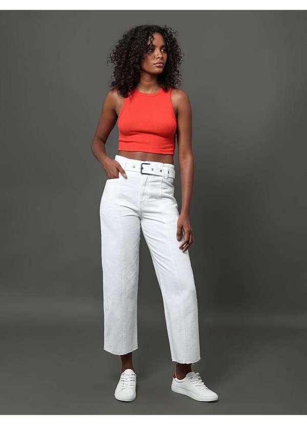 Calvin Klein Jeans - Calça Feminina Color Barrel Cinto Calvin Klein Jeans - Branco Branco 4