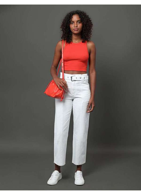 Calvin Klein Jeans - Calça Feminina Color Barrel Cinto Calvin Klein Jeans - Branco Branco 5