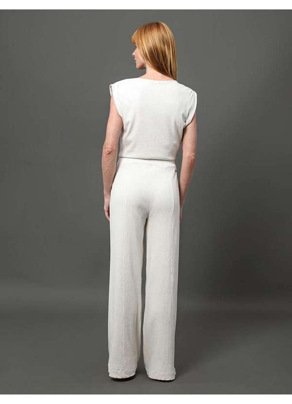 Calvin Klein Jeans - Calça Feminina Malha Wide Leg Calvin Klein - Off White Branco