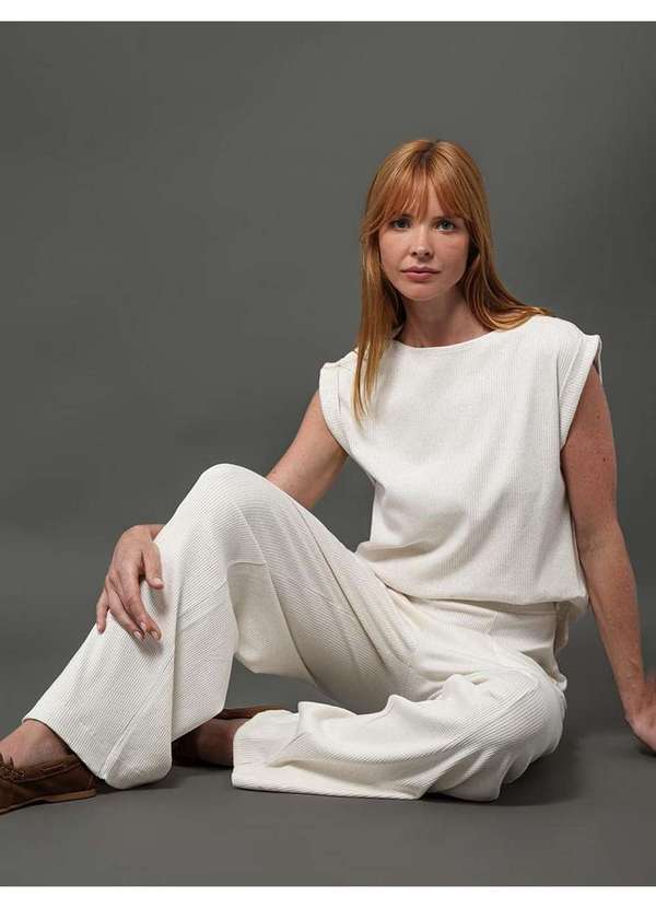 Calvin Klein Jeans - Calça Feminina Malha Wide Leg Calvin Klein - Off White Branco 2