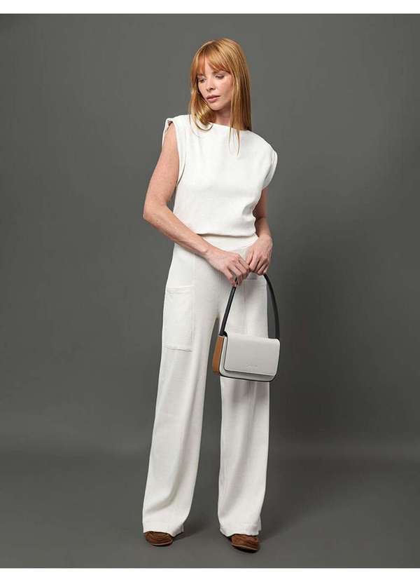 Calvin Klein Jeans - Calça Feminina Malha Wide Leg Calvin Klein - Off White Branco 4