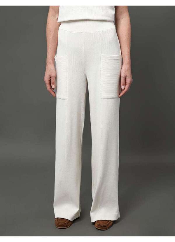 Calvin Klein Jeans - Calça Feminina Malha Wide Leg Calvin Klein - Off White Branco 5