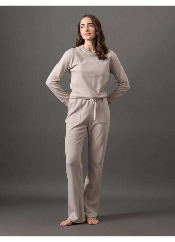 Calvin Klein Jeans - Calça Feminina Pantalona Suedine Soft Calvin Klein Underwear - Ca Bege 4