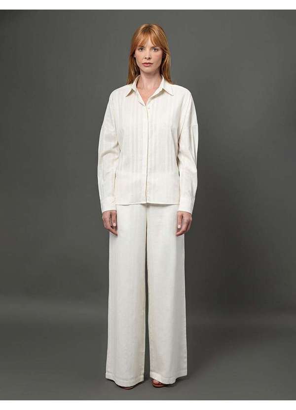 Calvin Klein Jeans - Calça Feminina Wide Leg com Listras Calvin Klein - Branco Branco 5