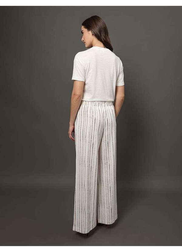 Calvin Klein Jeans - Calça Feminina Wide Leg Listra Irregular Calvin Klein - Branco Branco 2