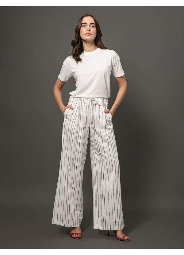 Calvin Klein Jeans - Calça Feminina Wide Leg Listra Irregular Calvin Klein - Branco Branco 5