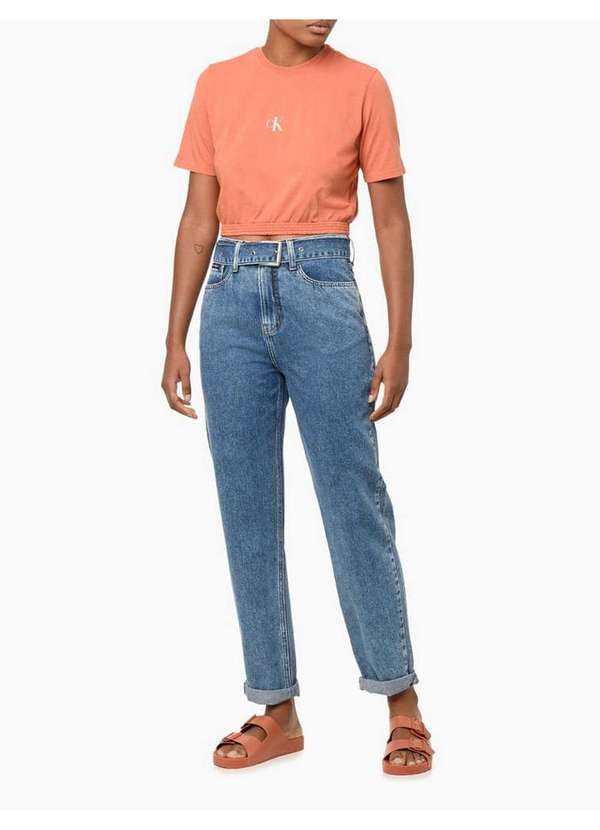 Calvin Klein Jeans - Calça Jeans Feminina Mom com Cinto - Azul Médio Azul 3