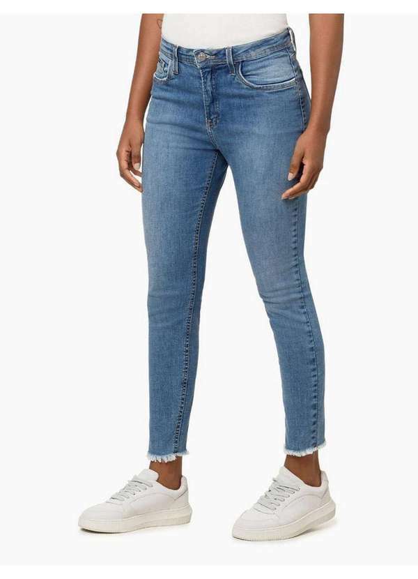 Calvin Klein Jeans - Calça Jeans Feminina Skinny Barras a Fio - Azul Médio Azul