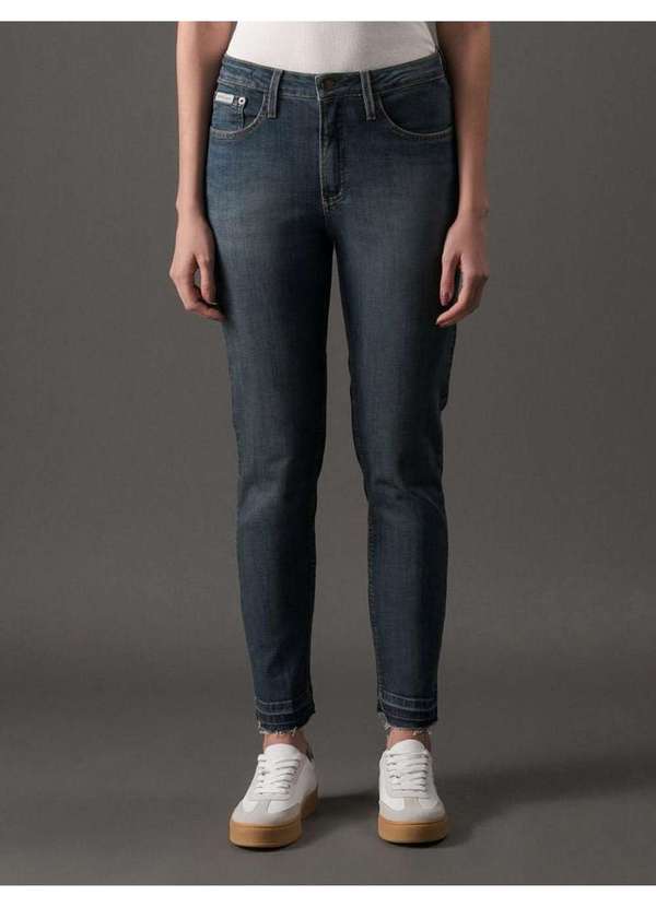 Calvin Klein Jeans - Calça Jeans Feminina Slim Barras Desfeitas Calvin Klein Jeans - M Azul