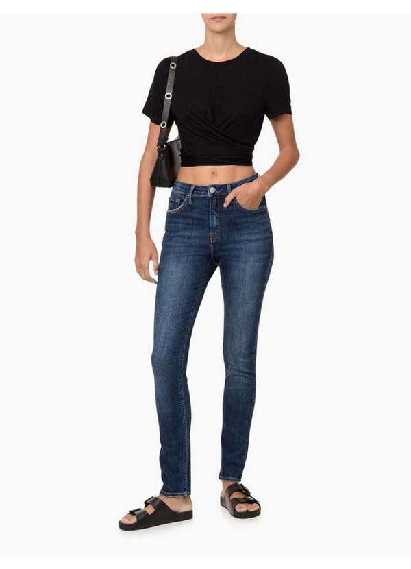 Calvin Klein Jeans - Calça Jeans Feminina Slim Puídos - Marinho Azul