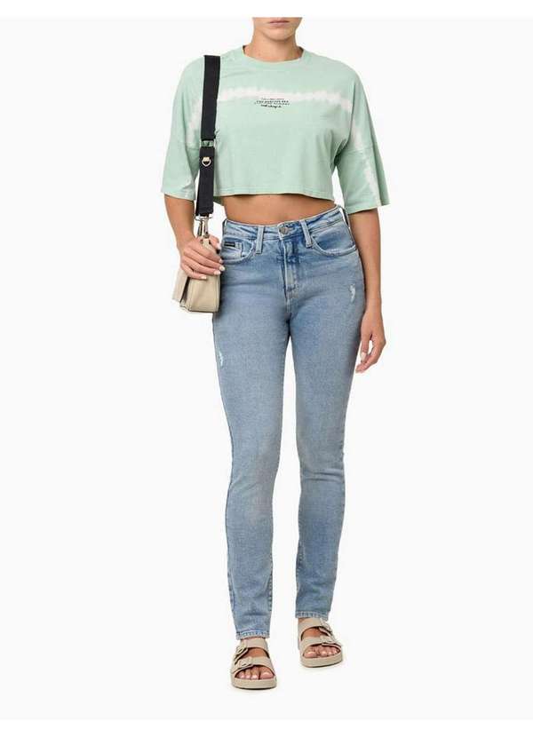 Calvin Klein Jeans - Calça Jeans Feminina Slim Recyckle Puídos - Azul Claro Azul 2