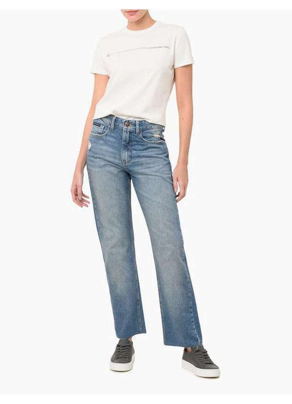 Calvin Klein Jeans - Calça Jeans Feminina Straight - Azul Médio Azul