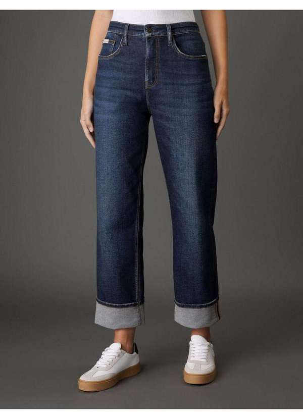 Calvin Klein Jeans - Calça Jeans Feminina Straight Barras Dobradas Calvin Klein Jeans Azul