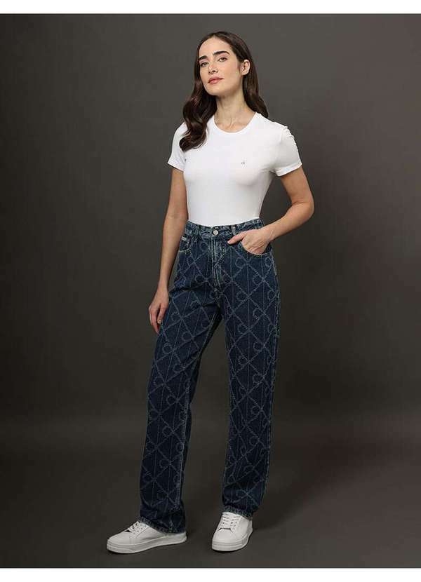 Calvin Klein Jeans - Calça Jeans Feminina Straight Estampa Calvin Klein Jeans - Azul M Azul
