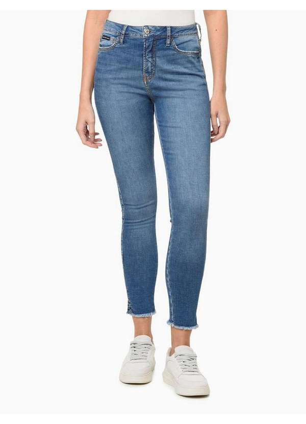Calvin Klein Jeans - Calça Jeans Feminina Super Skinny Aberturas Laterais - Azul Claro Azul