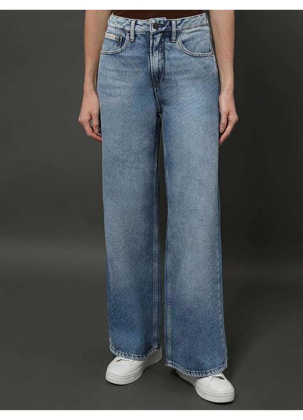Calvin Klein Jeans - Calça Jeans Feminina Wide Leg 5 Pockets Calvin Klein Jeans - Azul Azul
