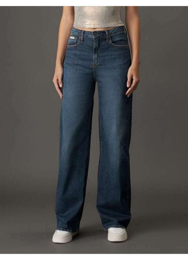 Calvin Klein Jeans - Calça Jeans Feminina Wide Leg Stretch Calvin Klein Jeans - Marinh Azul
