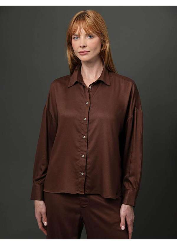 Calvin Klein Jeans - Camisa Feminina Acetinada Calvin Klein - Marrom Marrom 2