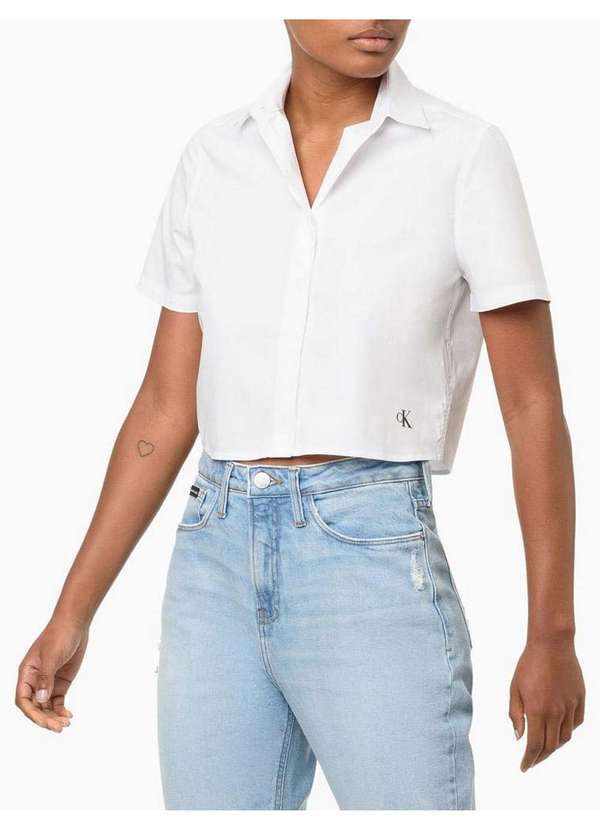 Calvin Klein Jeans - Camisa Feminina Cropped Calvin Klein Jeans - Branco Branco