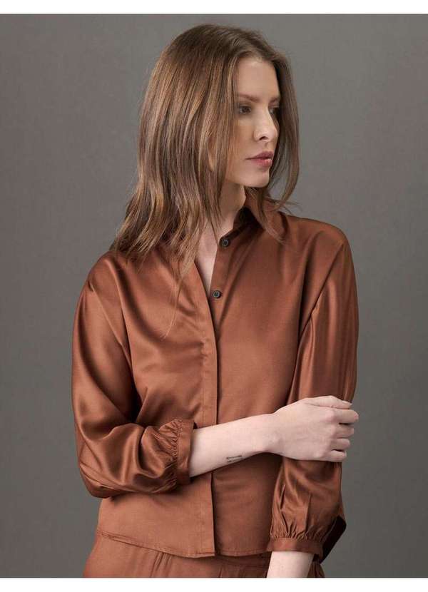 Calvin Klein Jeans - Camisa Feminina Cropped Manga Longa Calvin Klein - Marrom Marrom 4