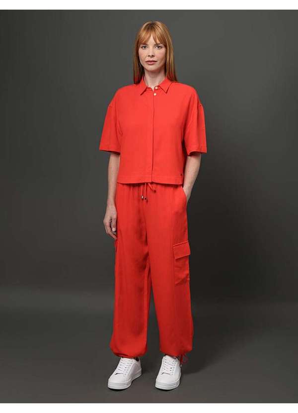 Calvin Klein Jeans Camisa Feminina Linho Misto Calvin Klein Vermelho  Vermelho