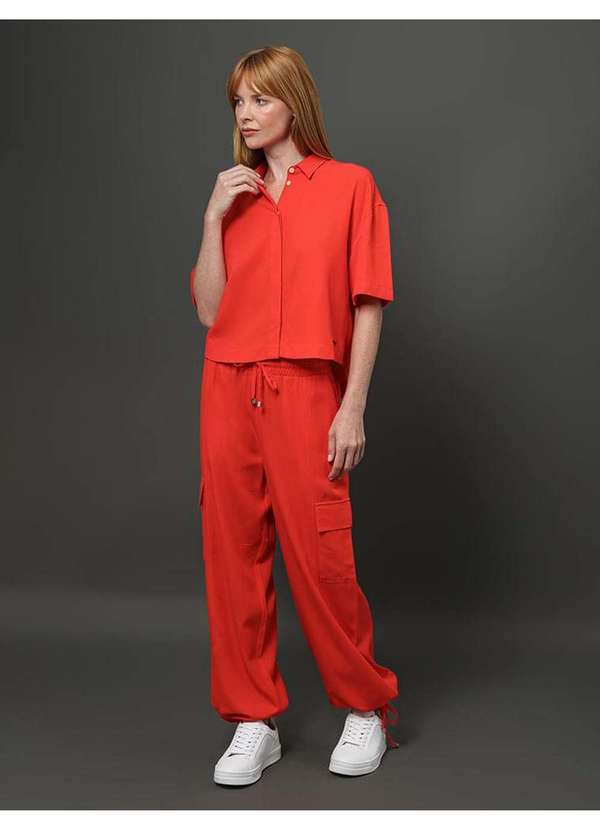 Calvin Klein Jeans - Camisa Feminina Linho Misto Calvin Klein - Vermelho Vermelho 2